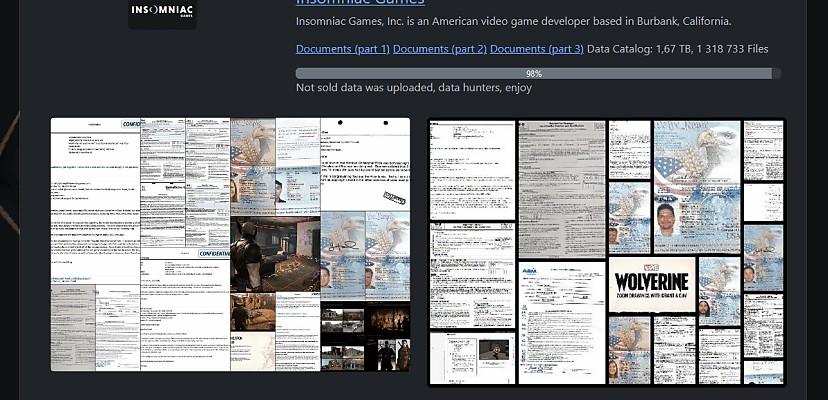 黑客团队Rhysida近期攻击了Insomniac工作室，由于勒索不成功，他们公
