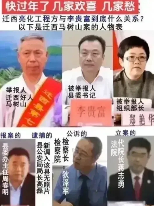 迁西县的马树山案件真是大得惊人。不仅县委书记李贵富和组织部长郑艳华被卷入，还牵连