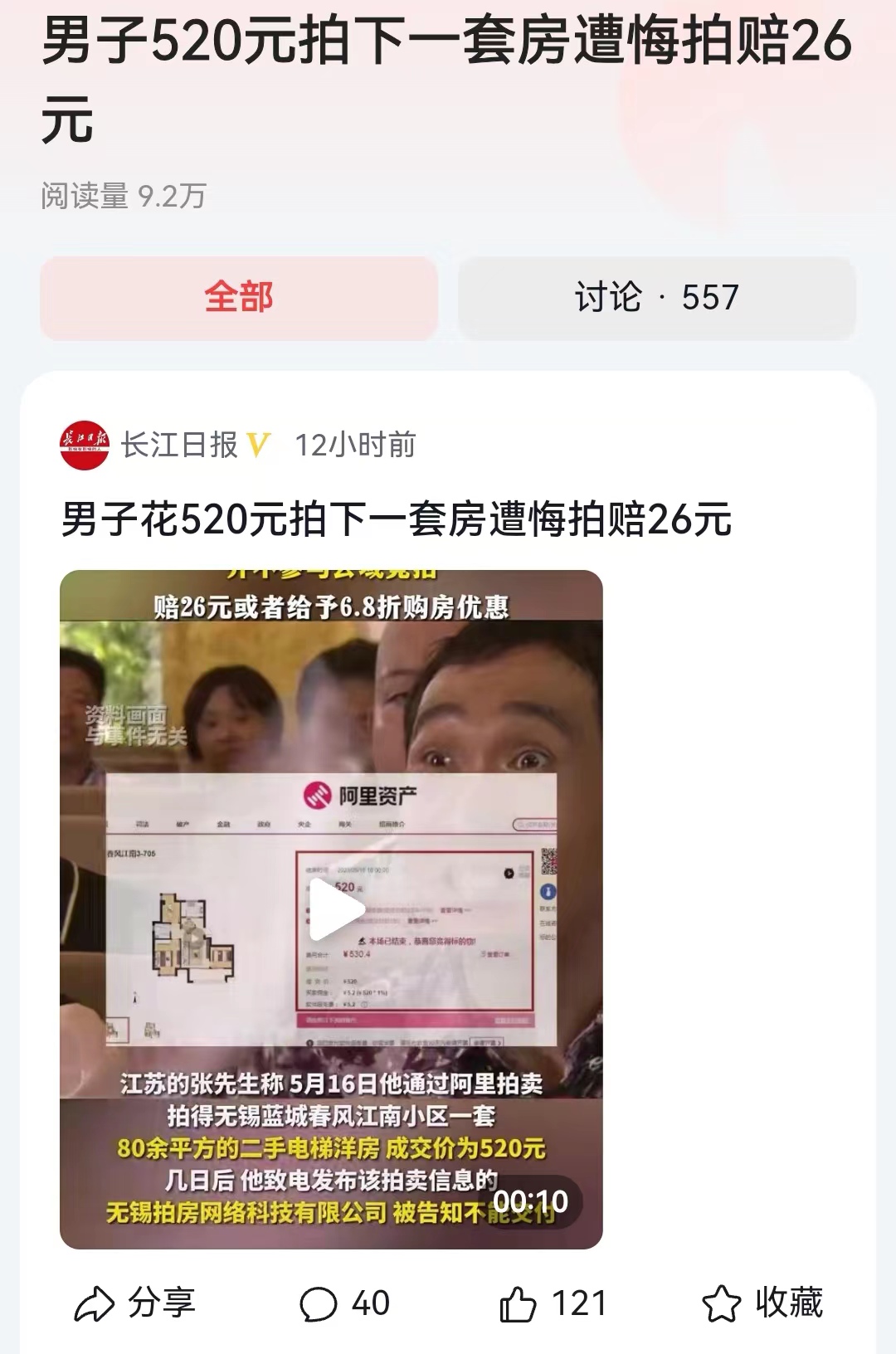 #男子520元拍下一套房遭悔拍赔26元# 虽然有可能得不到这套房屋，但是江苏的张