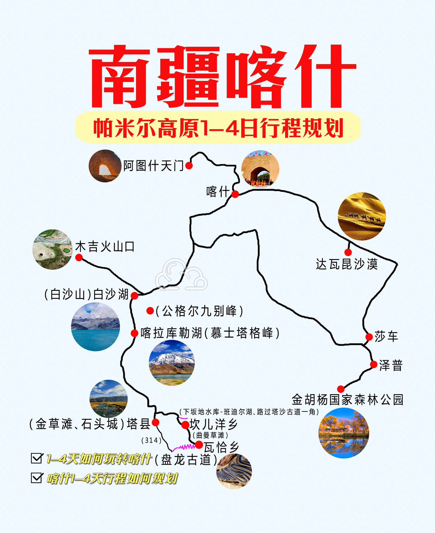 喀什旅游地图，帕米尔高原1-4日盘龙古道