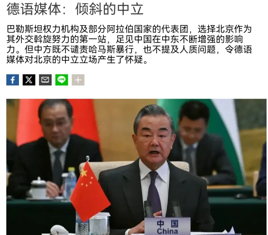 德国媒体批评中国了！德国媒体表示，巴勒斯坦权力机构及部分阿拉伯国家的代表团，选择