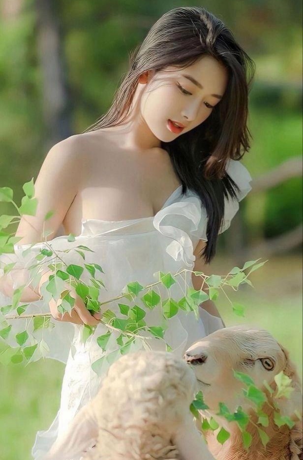快看，仙女下凡了！这张人像摄影写真照，真的拍的好美，女孩青春靓丽，温柔的注视着两