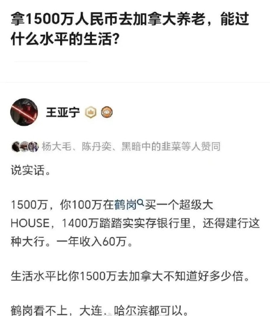 网友问：“1500万人民币去加拿大养老，能过什么水平的生活？” ​​​
