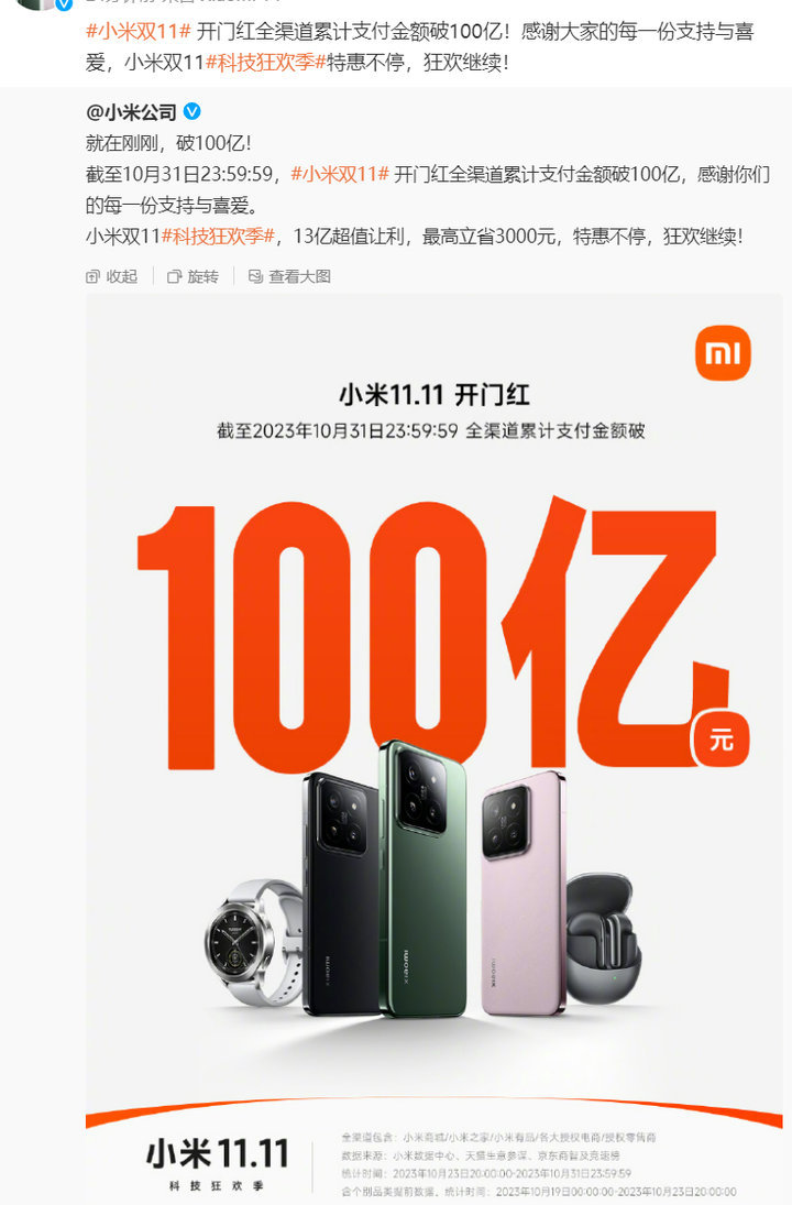 【如何看待小米14首销成绩是小米13的6倍？小道消息称已经破百万？】刚才刷微博看