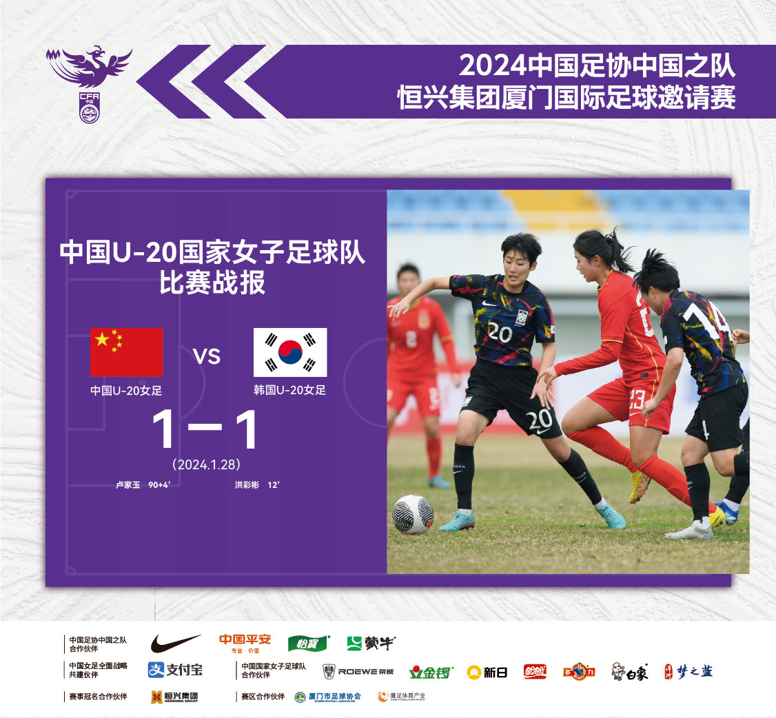 厦门练兵！中国U20女足1-1韩国队，卢家玉补时扳平！
1月28日下午，在202