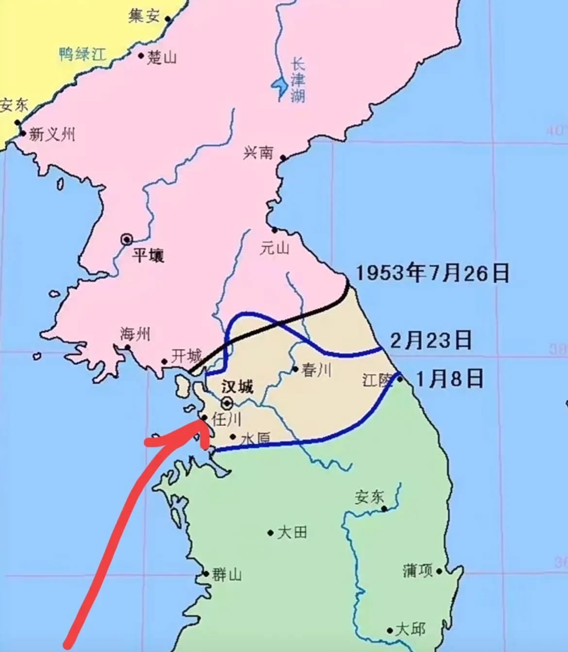 
看了这张地图才知道，南北朝鲜之间的界限曾经一度发生改变，直到1953年7月26