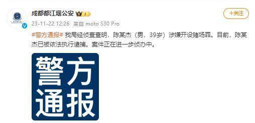 【原因曝光！斗鱼CEO陈少杰涉嫌开设赌场罪被捕】

11月21日，斗鱼发布公告称