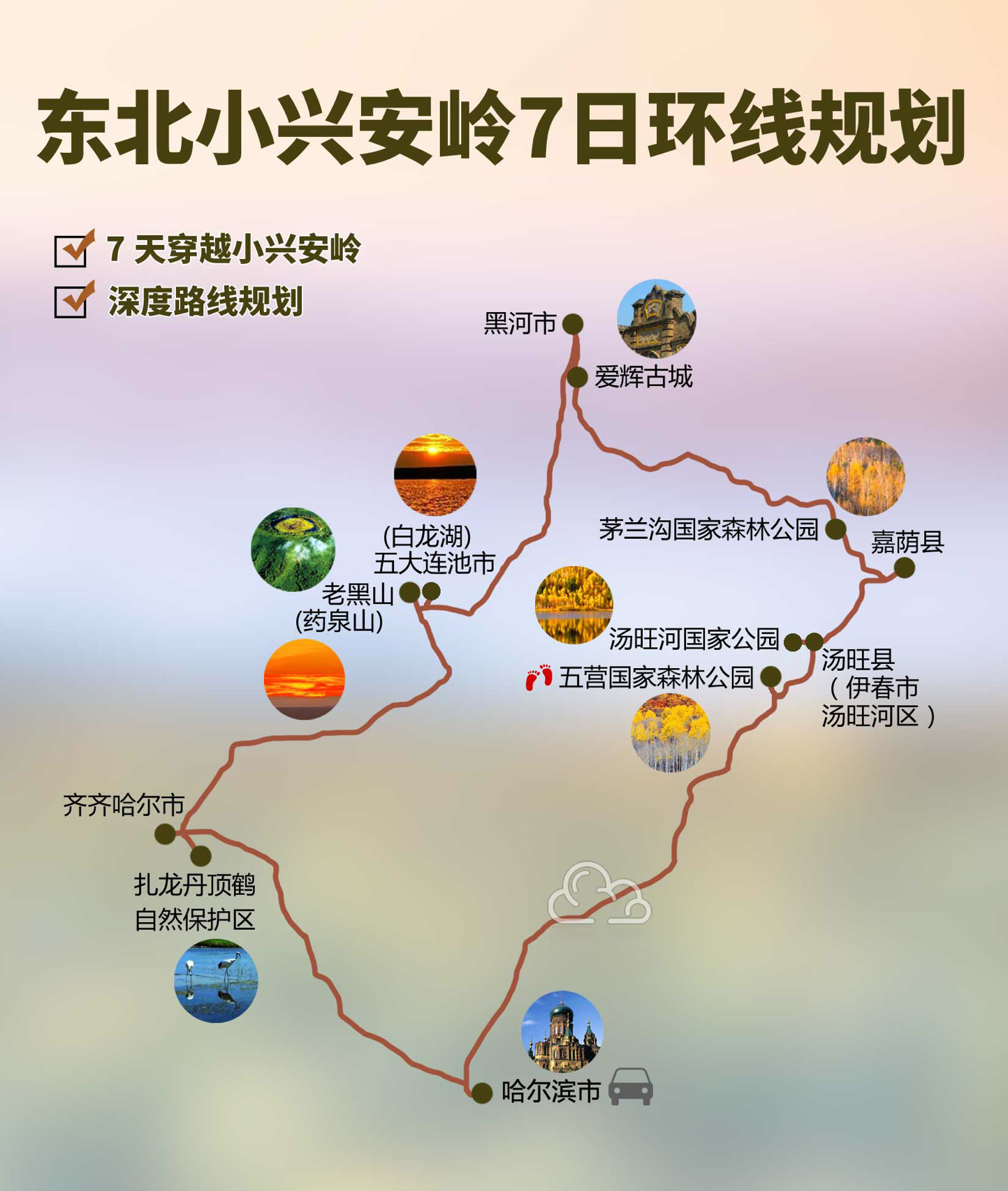 东北小兴安岭7日环线旅游，走进林都伊春