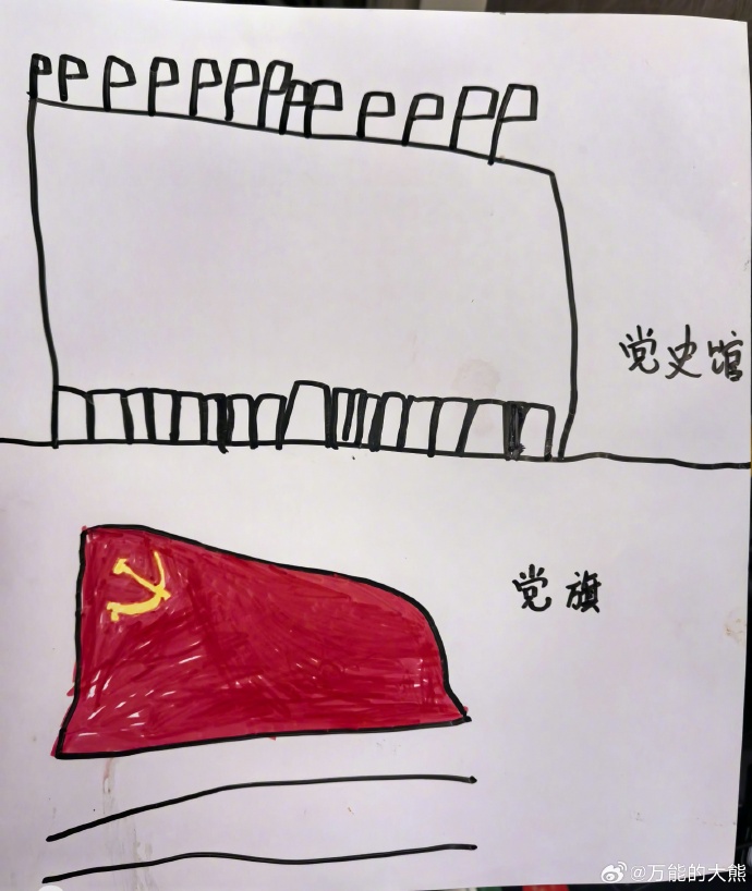 儿子今天去参观党史馆，回来还作画一副。。 ​​​