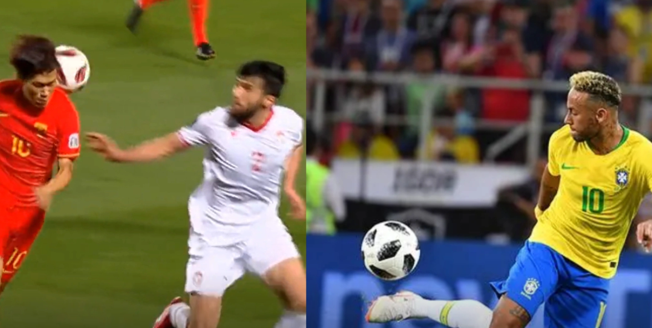 东施效颦！国足球员模仿内马尔失败，气急败坏，直接踢出底线
国足在亚洲杯首战0-0