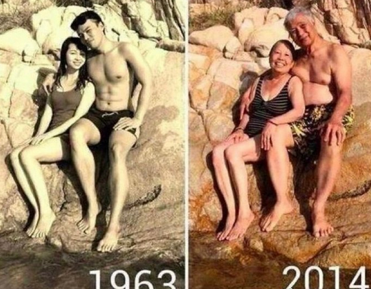 一对夫妻在时隔51年后，重返当年的打卡地拍照📷 ​​​