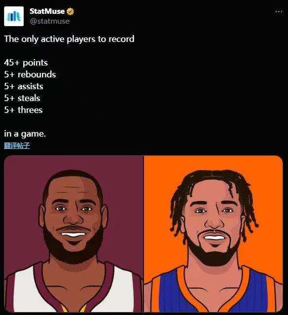 最近有媒体晒出了一组数据，湖人队的勒布朗-詹姆斯和尼克斯队的布伦森，是联盟历史上