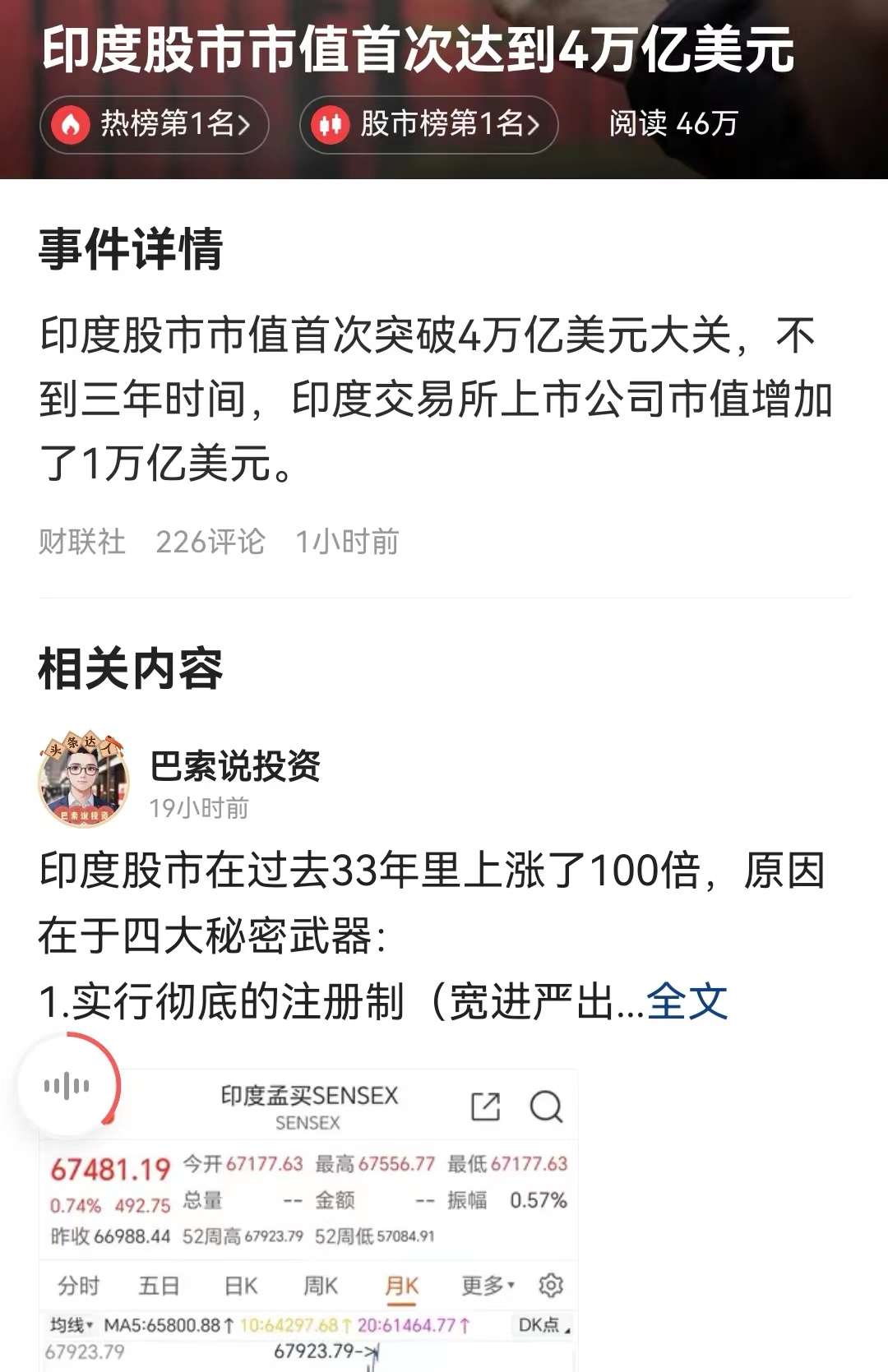 #印度股市市值首次达到4万亿美元# 印度专制各种不服。虽然在这三年中，通过各种花