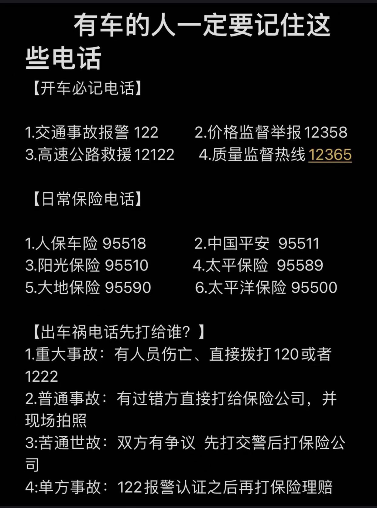 开车要牢记的电话#人保电话车险电话多少#