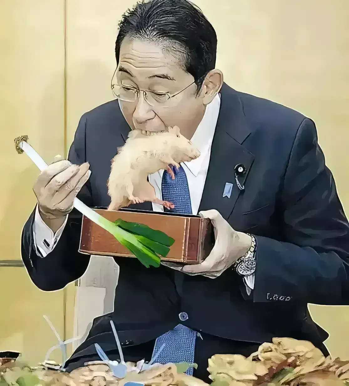 这是网络上的一个图，这个男人斯斯文文，戴着一副名贵眼镜 ，头髮，梳得油光可鉴，手