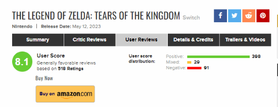 《王国之泪》M站用户评分8.1：完美！绝对是年度最佳