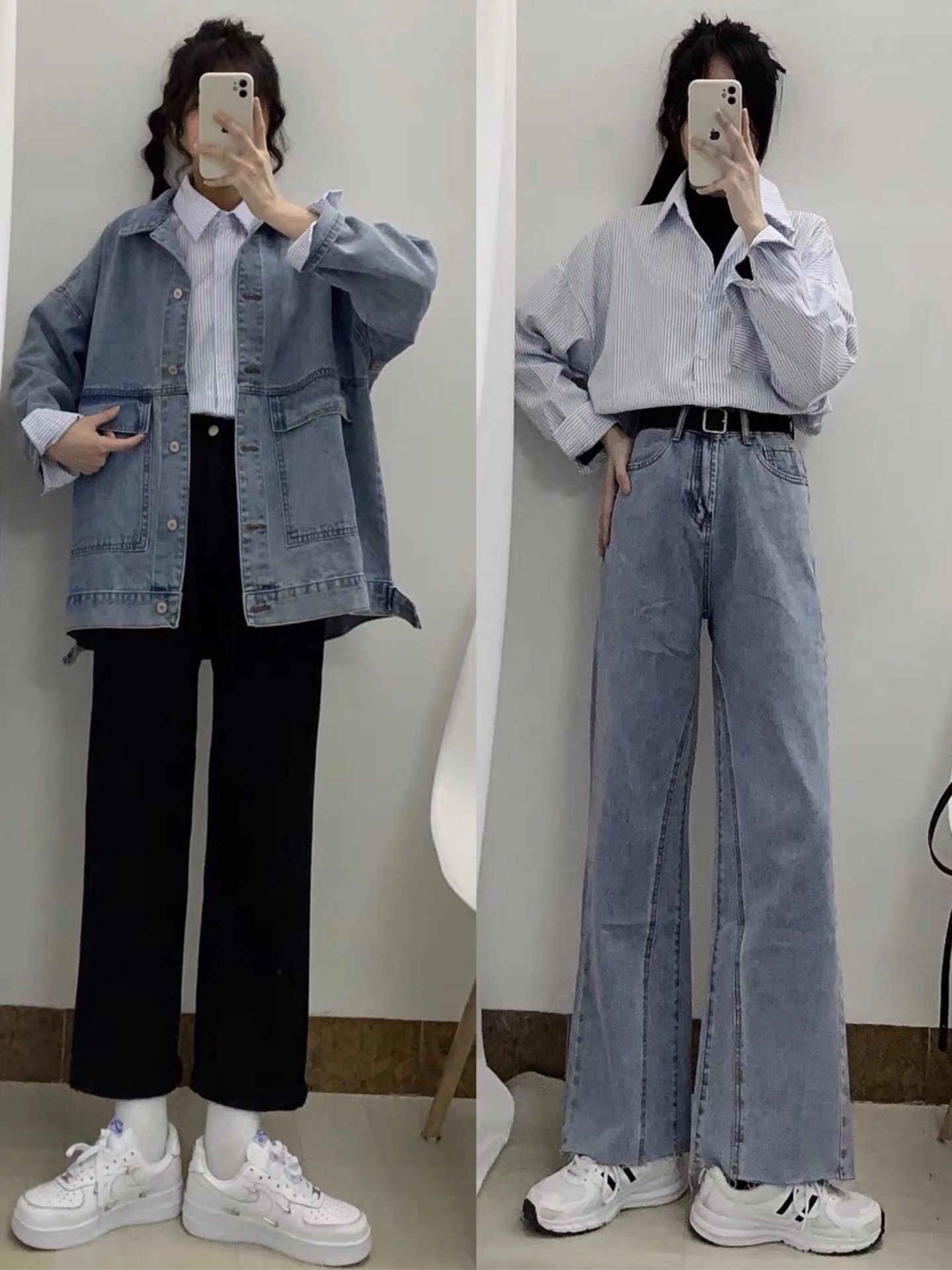 穿搭#深色牛仔裤配什么上衣#