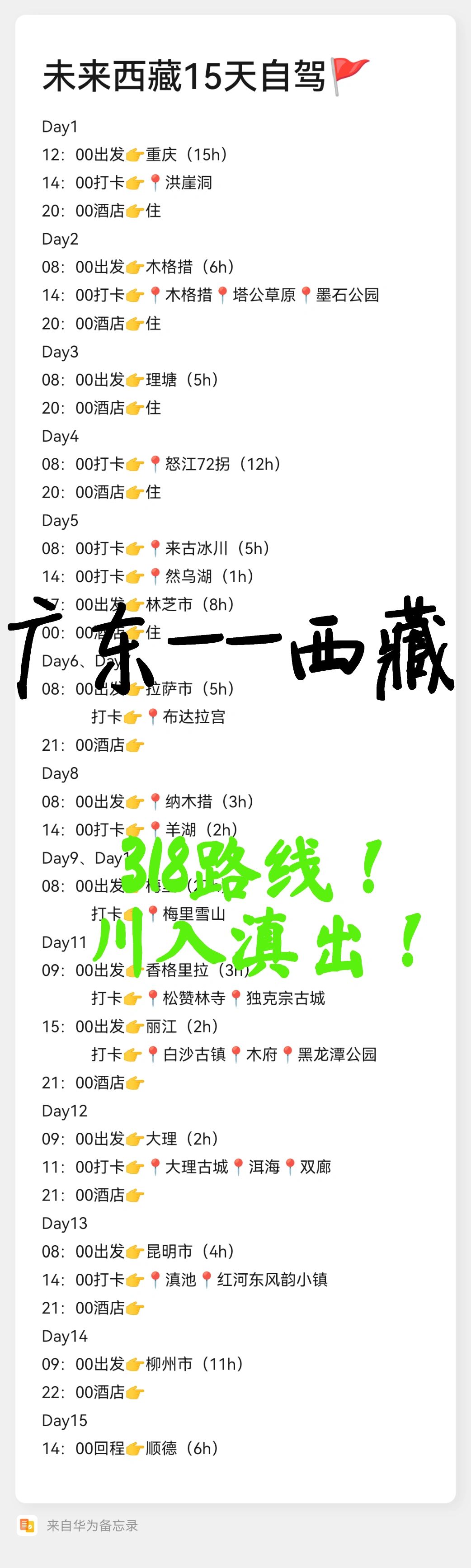未来15日广东自驾西藏个人路线推荐