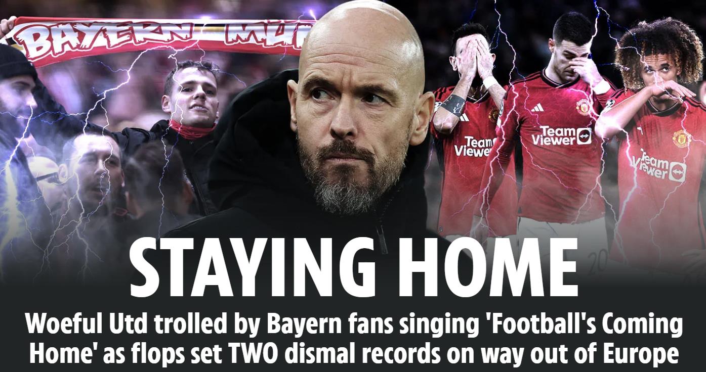 英国媒体太阳报报道，在拜仁球迷回家的嘲讽歌声中，曼联在自己的主场输给了拜仁，小组