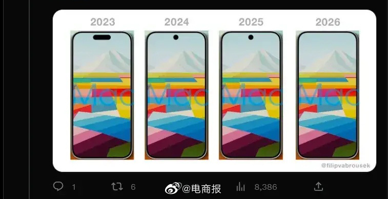 灵动岛还得用两年！苹果最快得2026年才能实现真正全面屏。网友：iPhone15