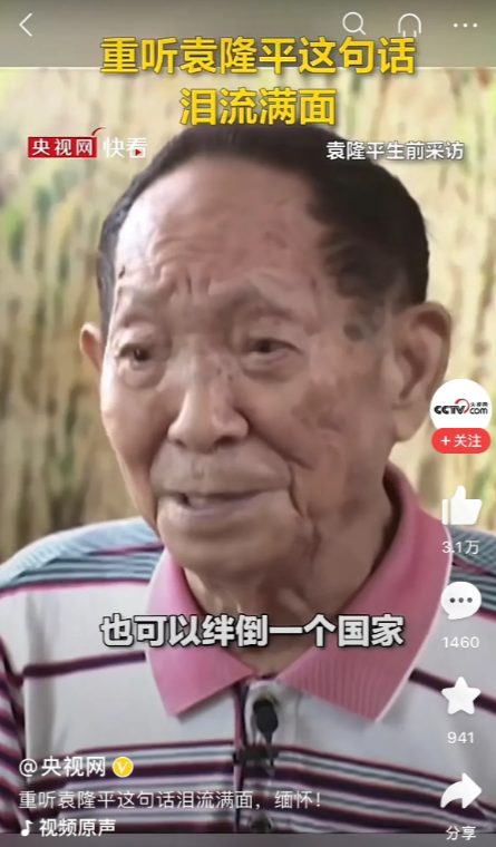 袁隆平爷爷曾经说过，一粒粮食能够救一个国家，也可以绊倒一个国家，粮食是国家的根基