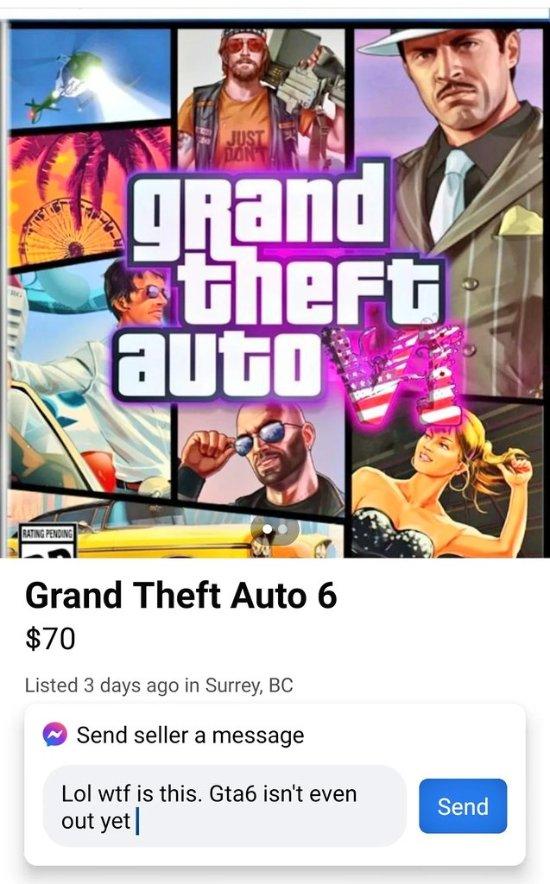 国外平台惊现《GTA6》 售价70美元：骗子真会玩