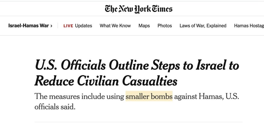 一个月前，拜登政府宣扬其宏伟计划，即通过向以色列提供“小型炸弹”来“减少加沙平民