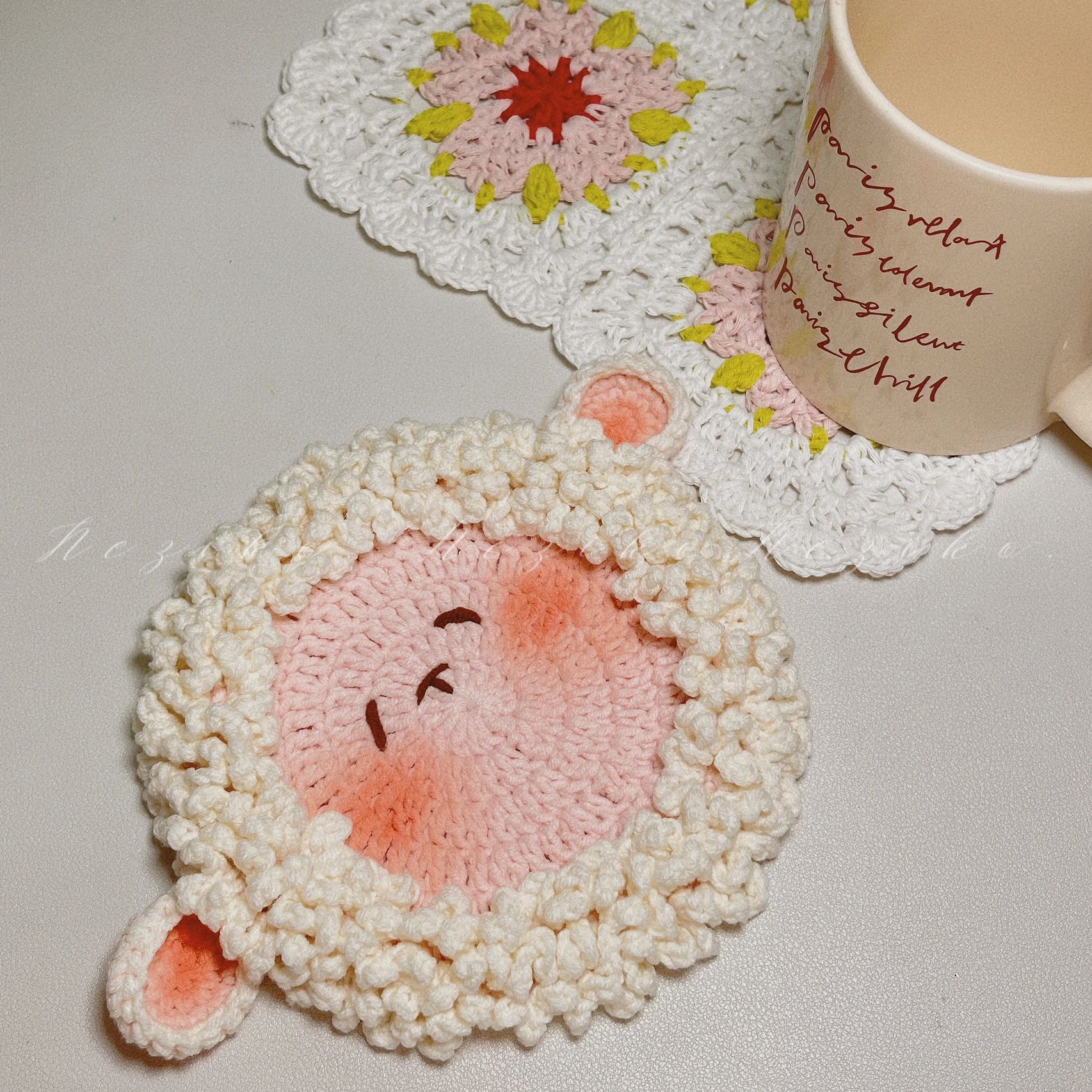 小羊杯垫#钩针毛线小物#