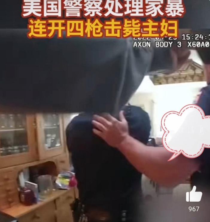 美国女子遭家暴报警被警察击毙！
原本以为是击毙了家暴男，结果没想到是把受害人给击