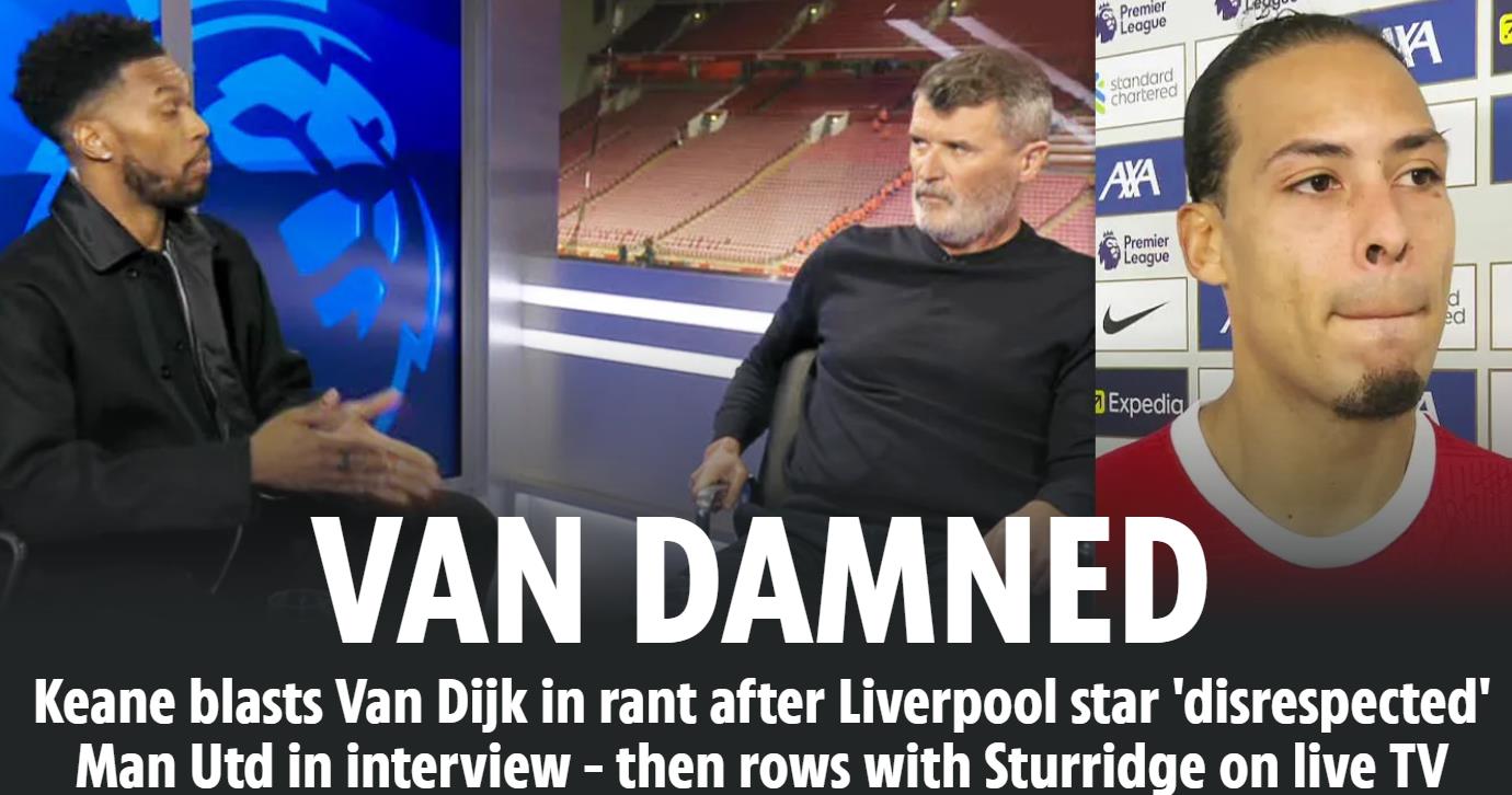 英国媒体太阳报报道，在利物浦0-0闷平曼联之后，曼联老队长基恩怒斥了范迪克。范迪