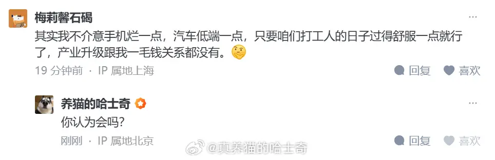 其实我不介意手机烂一点，汽车低端一点，只要咱们打工人的日子过得舒服一点就行了，产