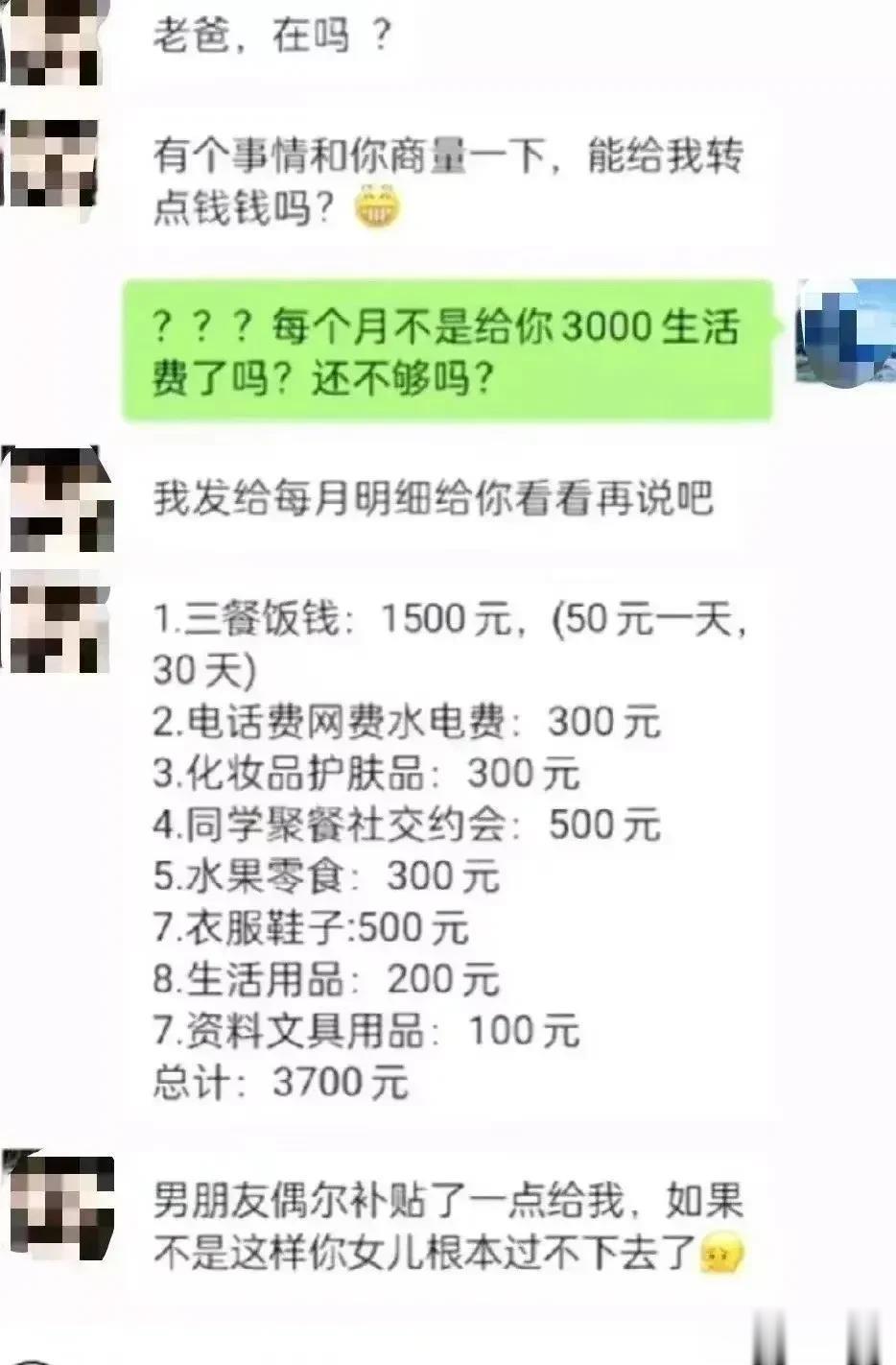 女大学生没有钱买化妆品，向父亲要钱。父亲很吃惊，怀疑女儿是不是“吸东西”了，于是