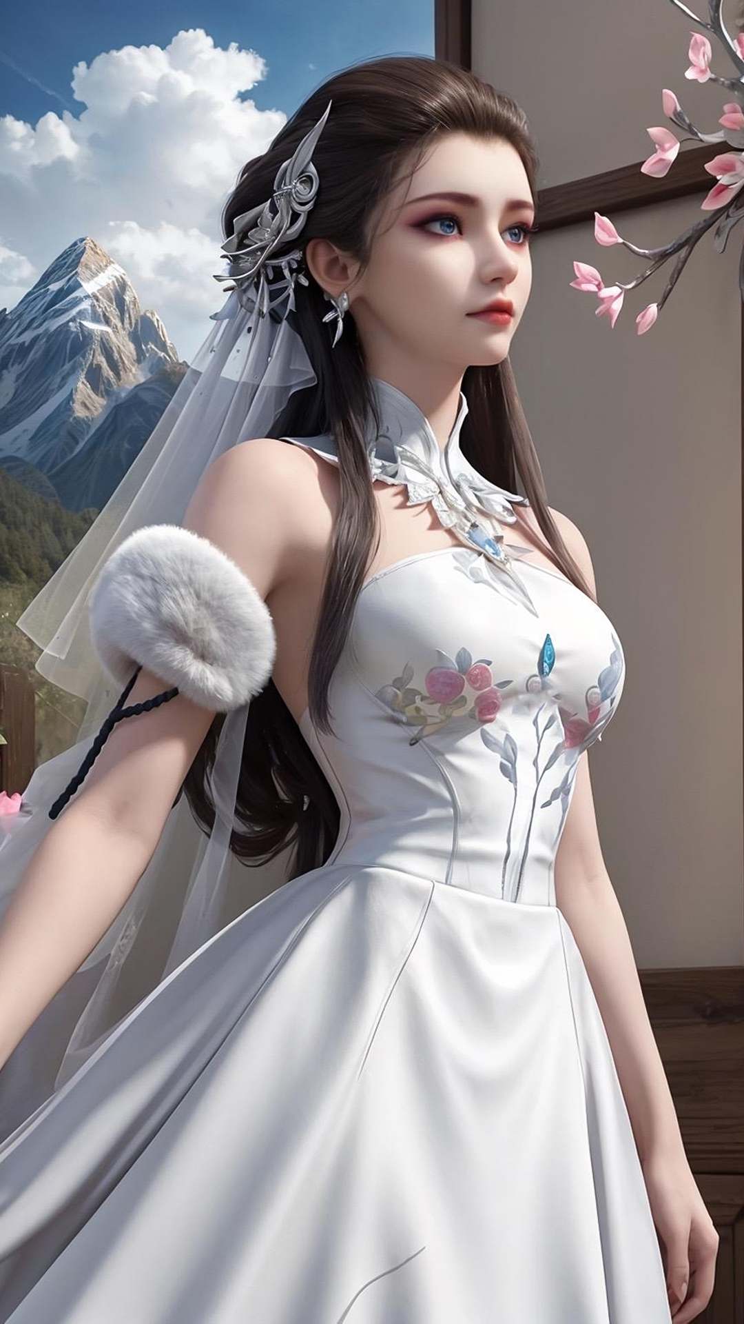 国漫女神｜《梦塔雪谜城》白亦君AI高清手机壁纸：白衣美如雪，一步一生莲！