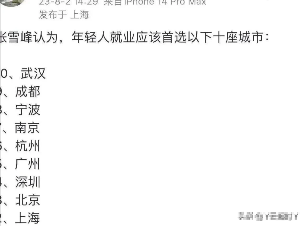 张雪峰老师推荐了十个年轻人就业首选城市，其中没有西安。还有一些没被选中的城市也表