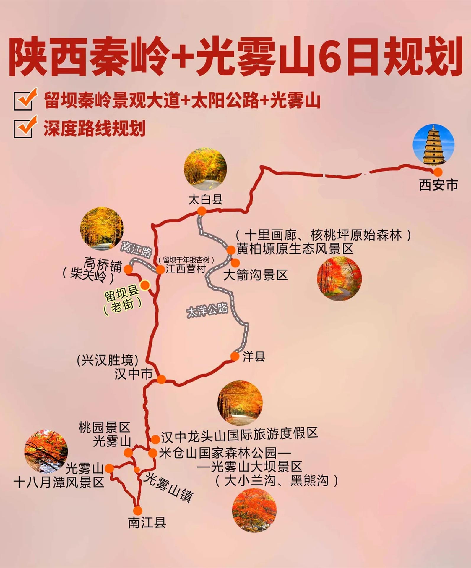 陕西秦岭环线6日攻略+光雾山+留坝秋景