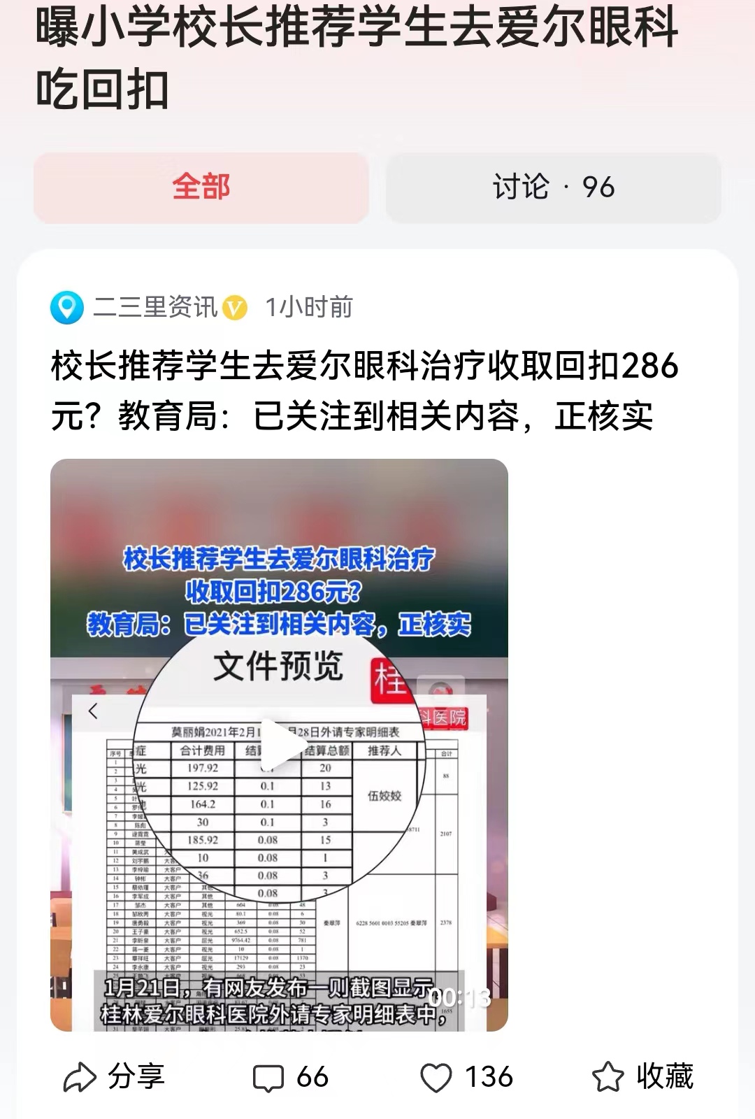 #曝小学校长推荐学生去爱尔眼科吃回扣#广西桂林灵川县，被爆出小学校长推荐学生去爱