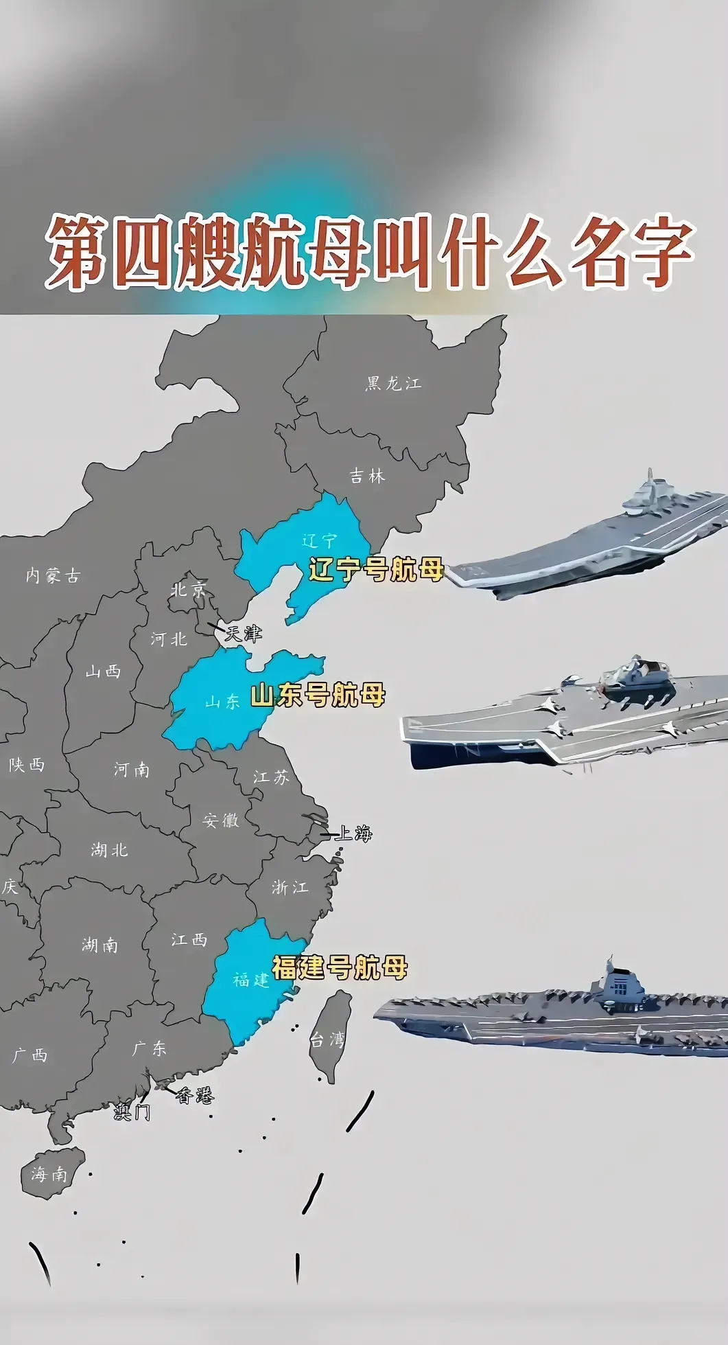 第四艘航母，会叫什么名字呢？猜猜。
