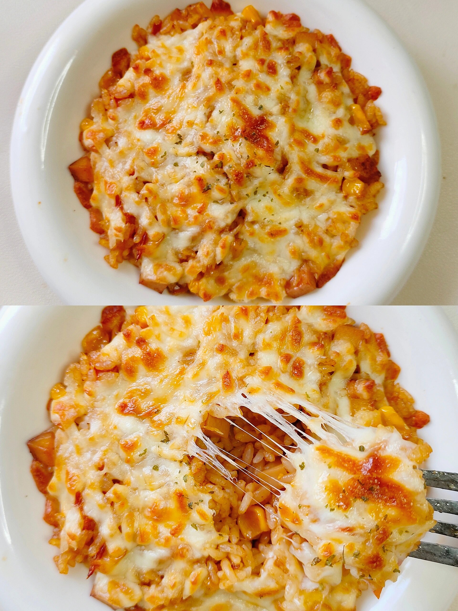 番茄芝士焗饭，家里有剩米饭的就像我这样做！
番茄芝士焗饭争着吃！奶香浓郁且瀑布拉