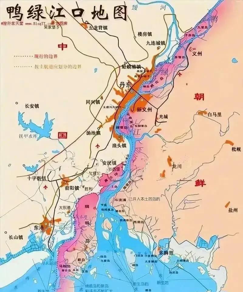 看鸭绿江，很奇怪，为什么大多数岛屿都属于朝鲜。尤其是绸缎岛，这个岛位于入海口，面