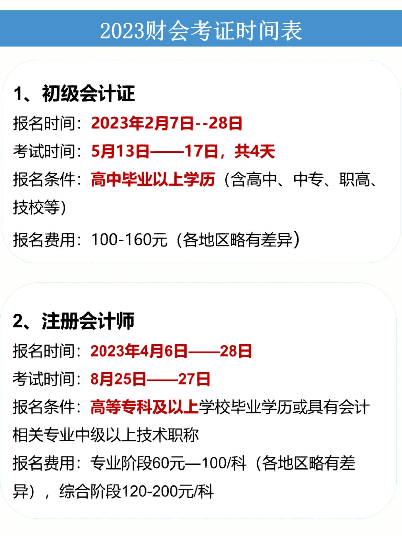 23年财会考试时间#中级会计报名时间#