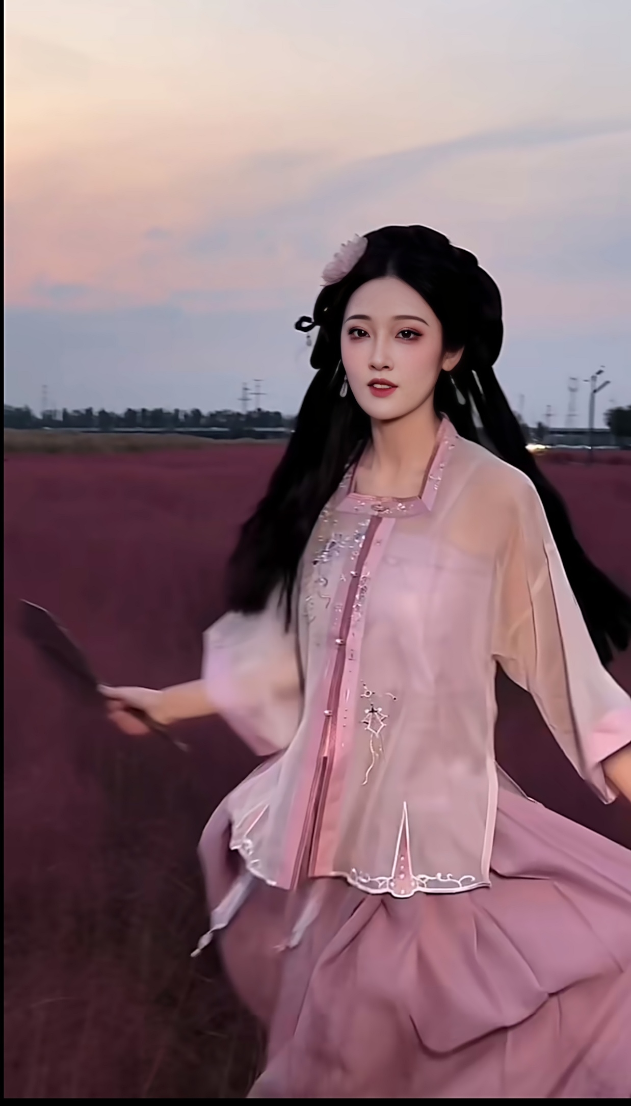 汉服小姐姐遇上粉花黛子草