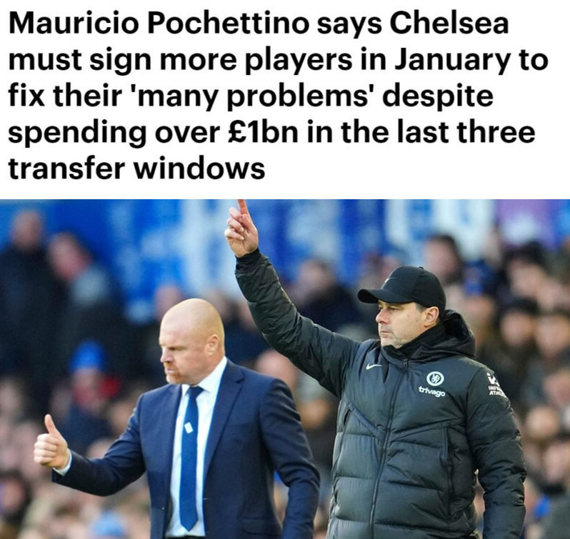 英国媒体邮报报道，在0-2输给埃弗顿之后，切尔西主帅波切蒂诺表示，球队需要在一月