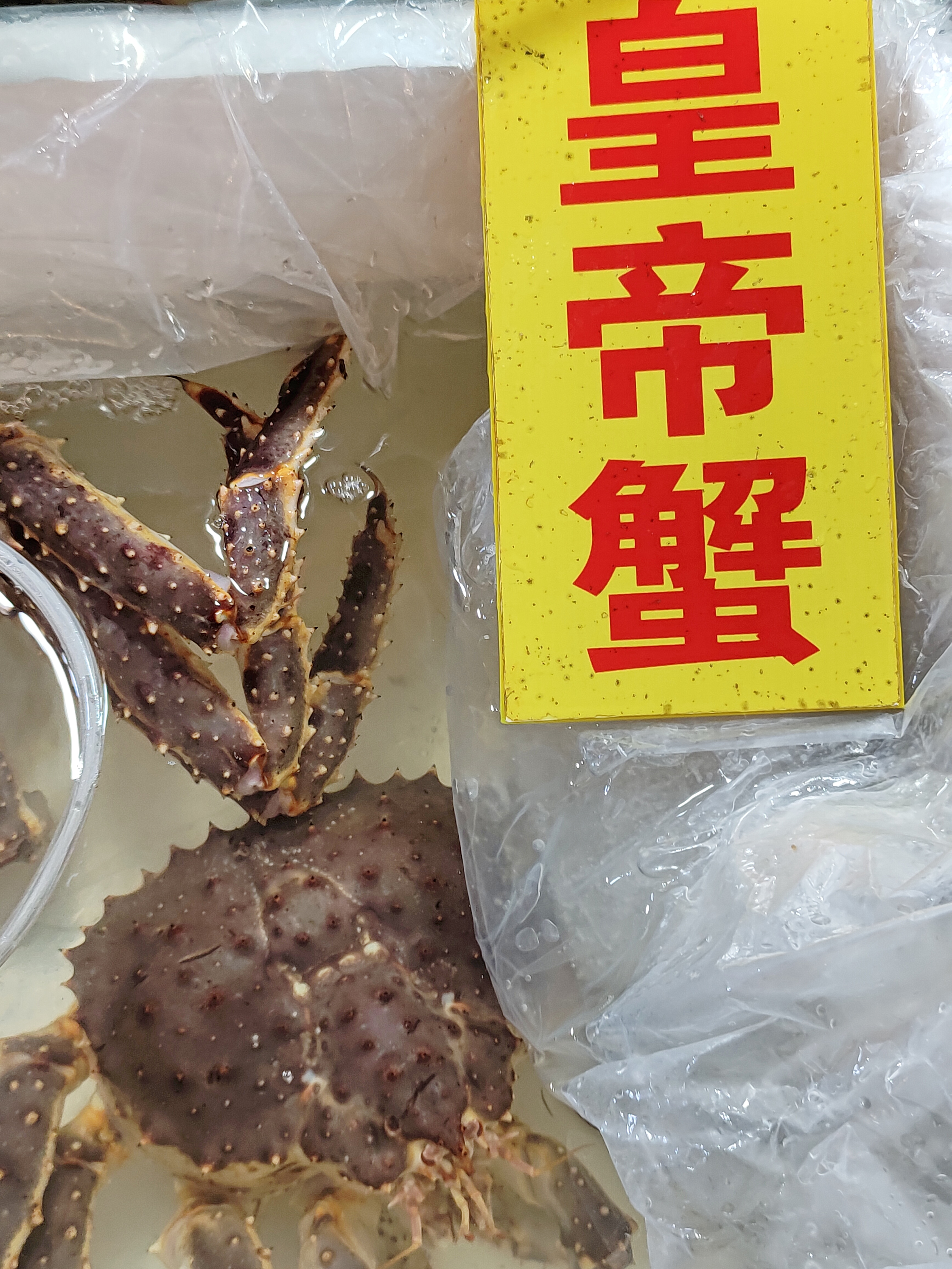 帝皇蟹（勘察加拟石蟹），约2斤规格，开价188/斤，觉得贵了，上周网友沙园市场买