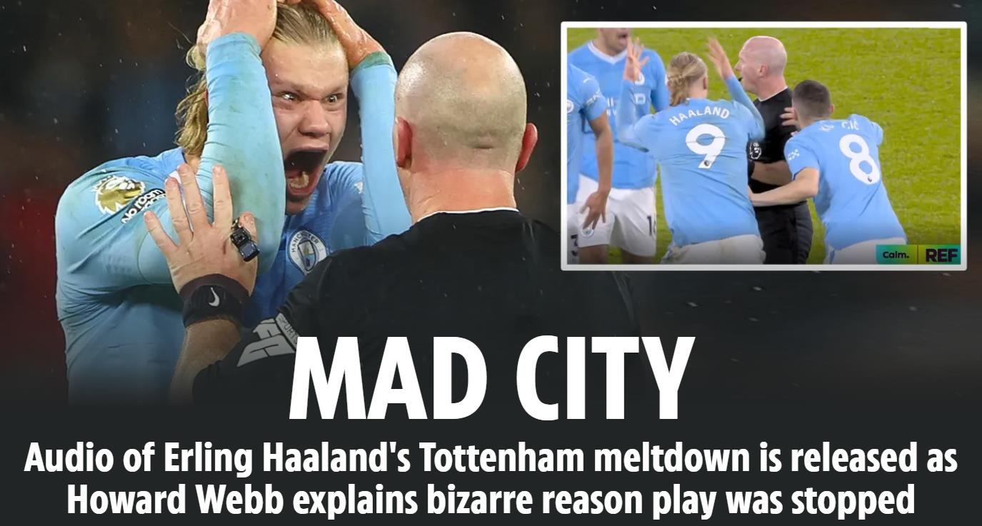 【让曼城抓狂的录音公布了】英国媒体太阳报道，在曼城3-3热刺的比赛中，主裁判胡珀