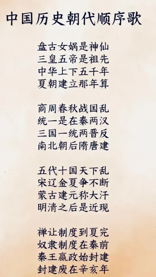 天呐！第一次见到这么完整的中国历史朝代顺序歌，看完之后，真是被惊艳到了，不得不佩