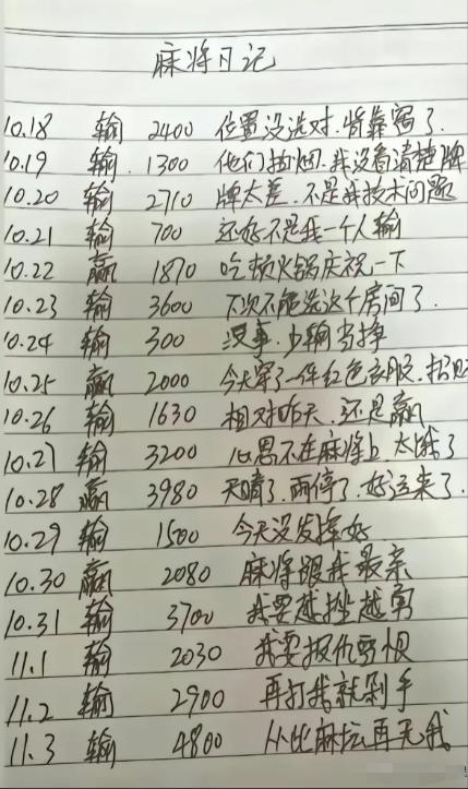 打麻将，怀疑过方位，怀疑过凳子，怀疑过衣服颜色，怀疑过站在身边看的人，就是没怀疑