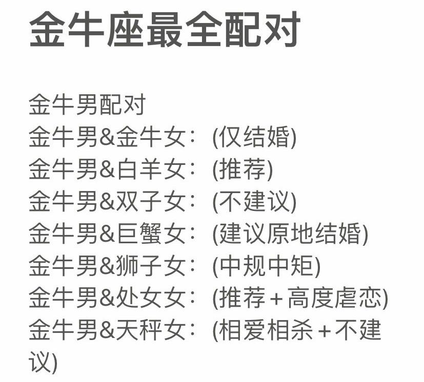 金牛最全配对#金牛座和什么星座最配#