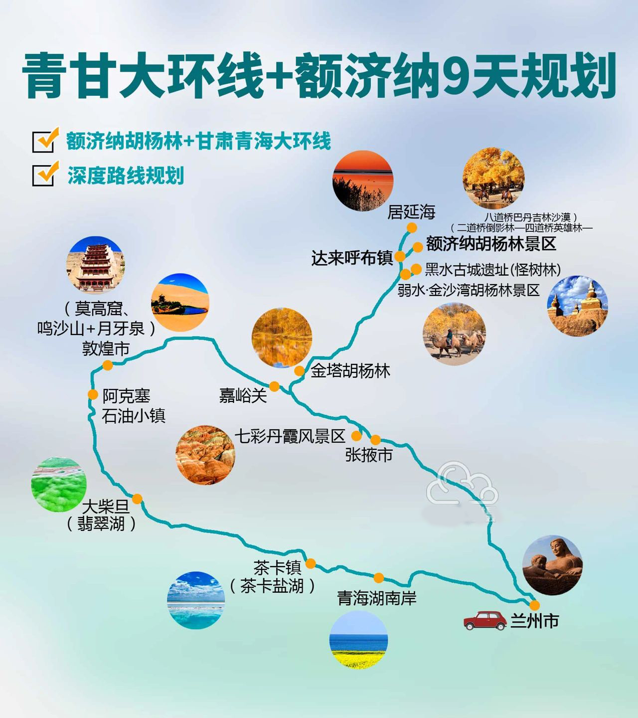 额济纳旗胡杨林+青甘大环线9天旅游路线