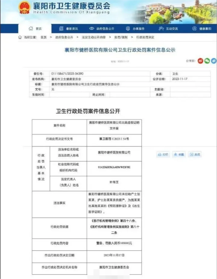 闹着玩呢？是我老眼昏花了吗？
襄阳贩卖出生证明案件最新进展：健桥医院被罚款10万