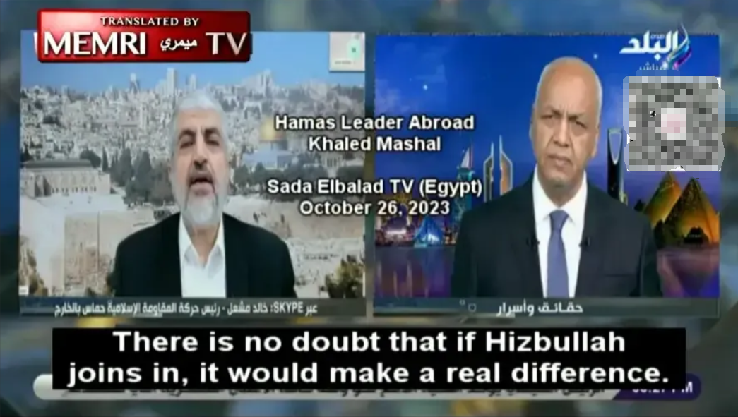 哈马斯被打到崩溃，其领袖Khaled Mashal昨天在接受埃及电视台采访时，点